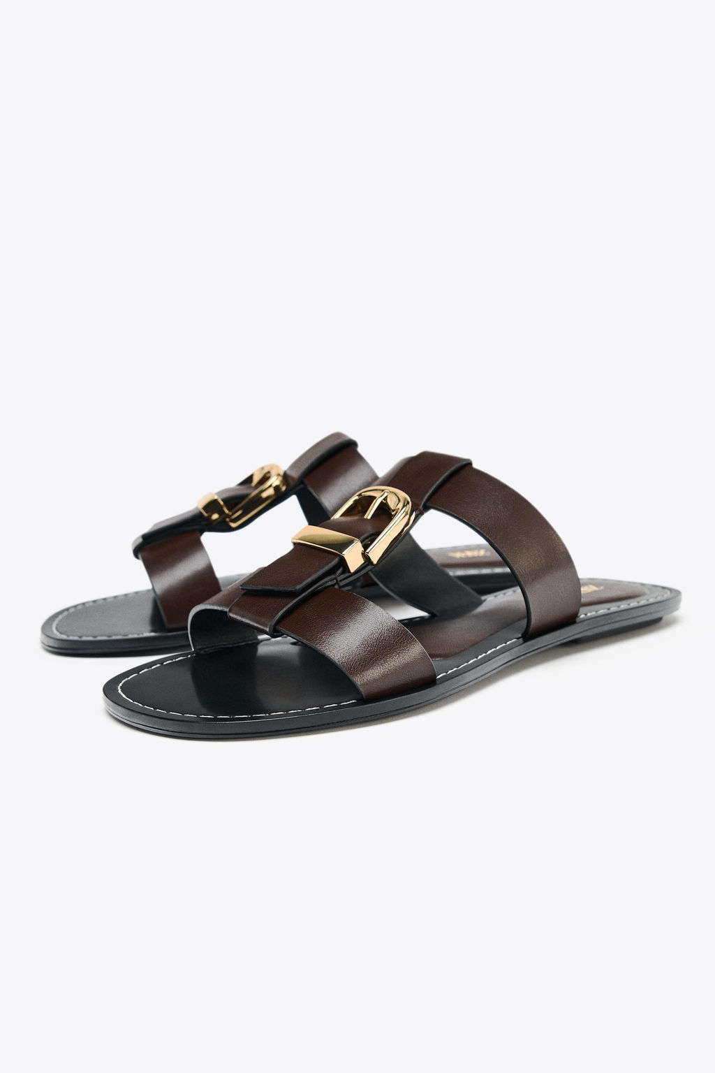 DOUBLE-STRAP FLAT SANDALS WITH BUCKLE - Zara фото 14