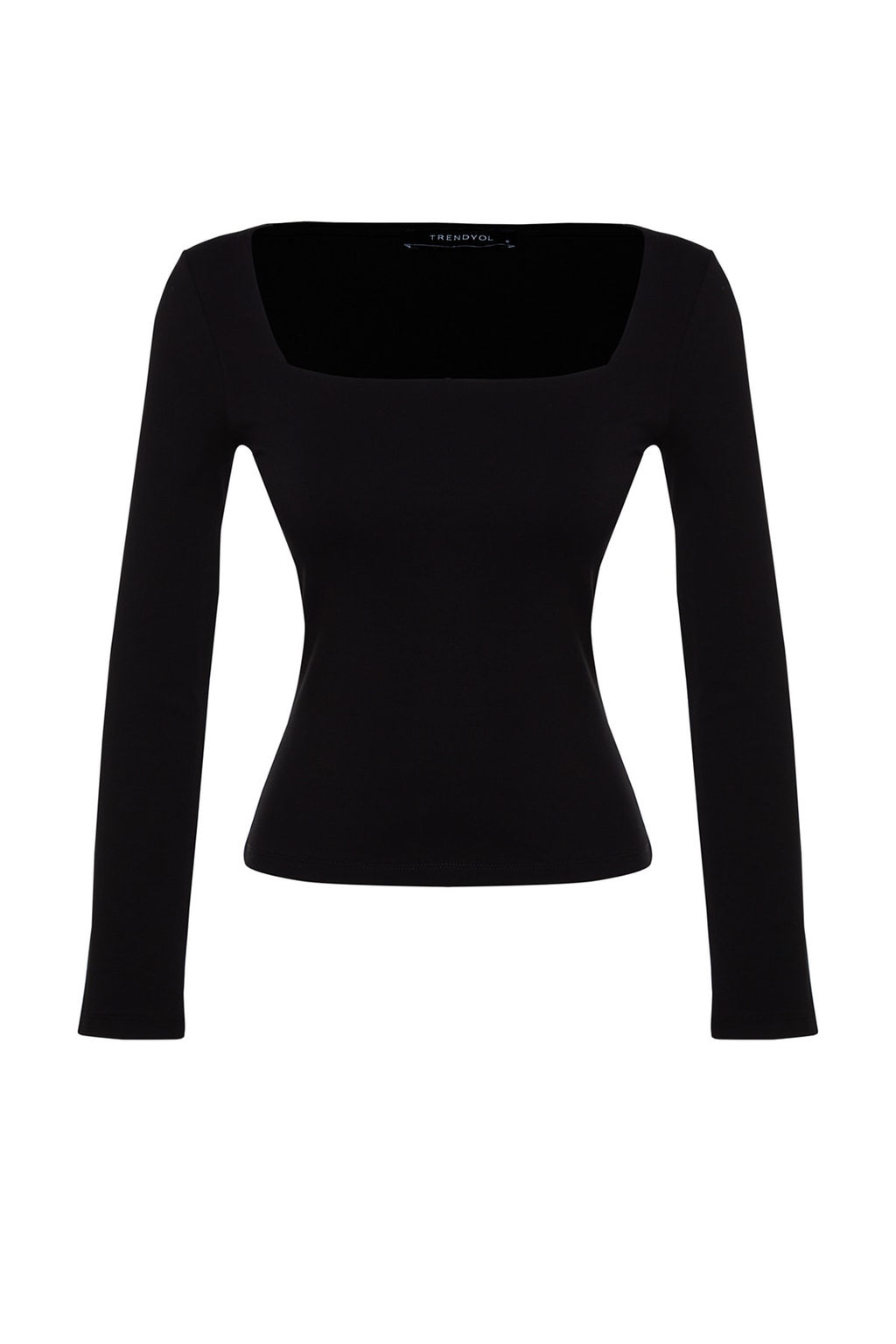 Siyah Pamuklu Esnek Kare Yaka Fitted/Vucuda Oturan Orme Bluz TWOAW24BZ00016