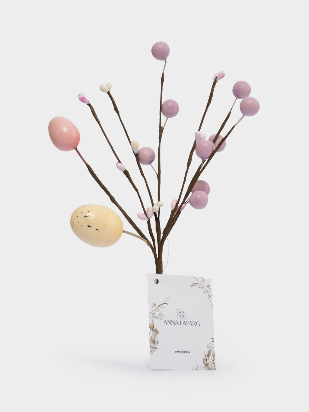 Ветка декоративная, 20 см, пенопласт/бумага, Ветка с розовыми яйцами, Interior Easter - Anna lafarg фото 4