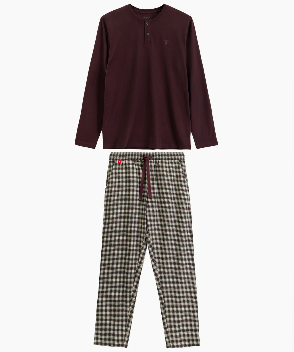 ATLANTIC NMP-394 Пижама мужская Check винный + серый фото 2