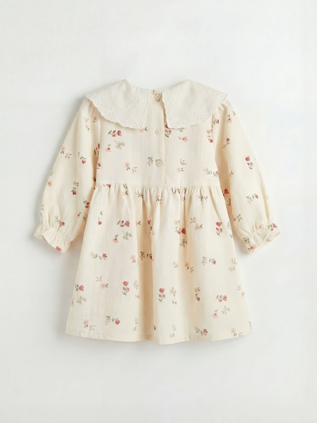 Bebe Yaka ?i?ek Desenli K?z Bebek Gabardin Elbise