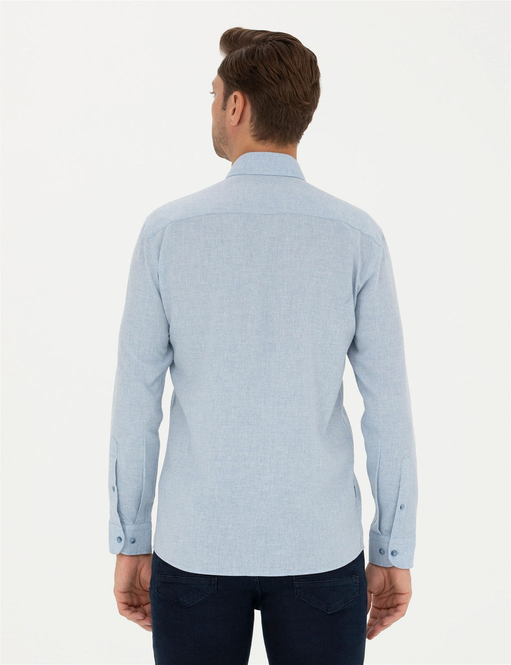 A__k Mavi Slim Fit Uzun Kollu G_mlek