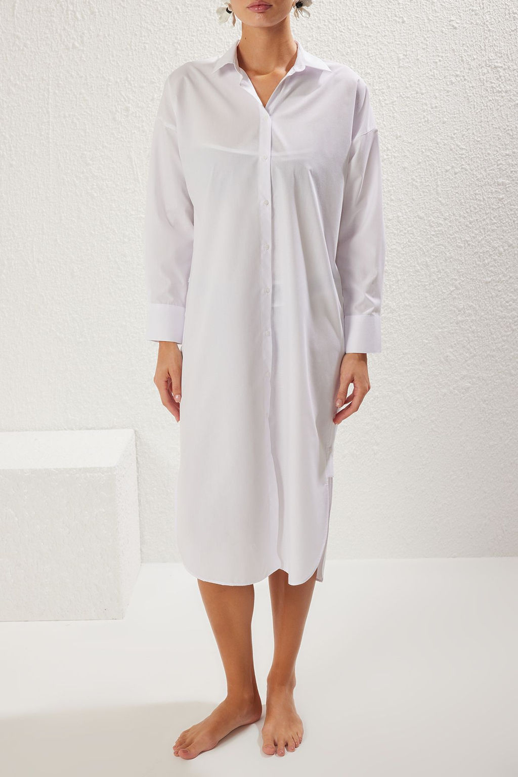 Trendyolmilla Mavi Cizgili Midi Dokuma Plaj Elbisesi TBESS25EL00024 фото 14