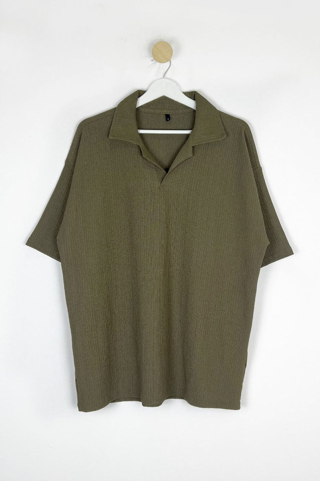 TRENDYOL MAN Haki Oversize/Genis Kesim Burumcuk Dokulu Premium Kalite Polo Yaka T-shirt TMNSS25PO00018 - Trendyolmilla фото 5