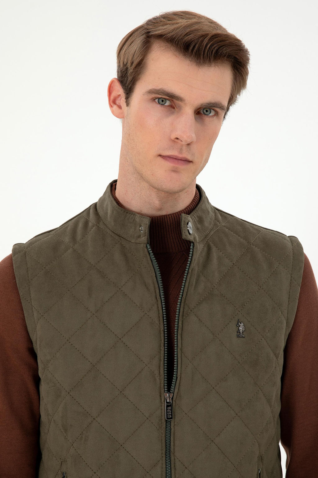 Мужская кожаная куртка цвета хаки - U.s. polo assn фото 2