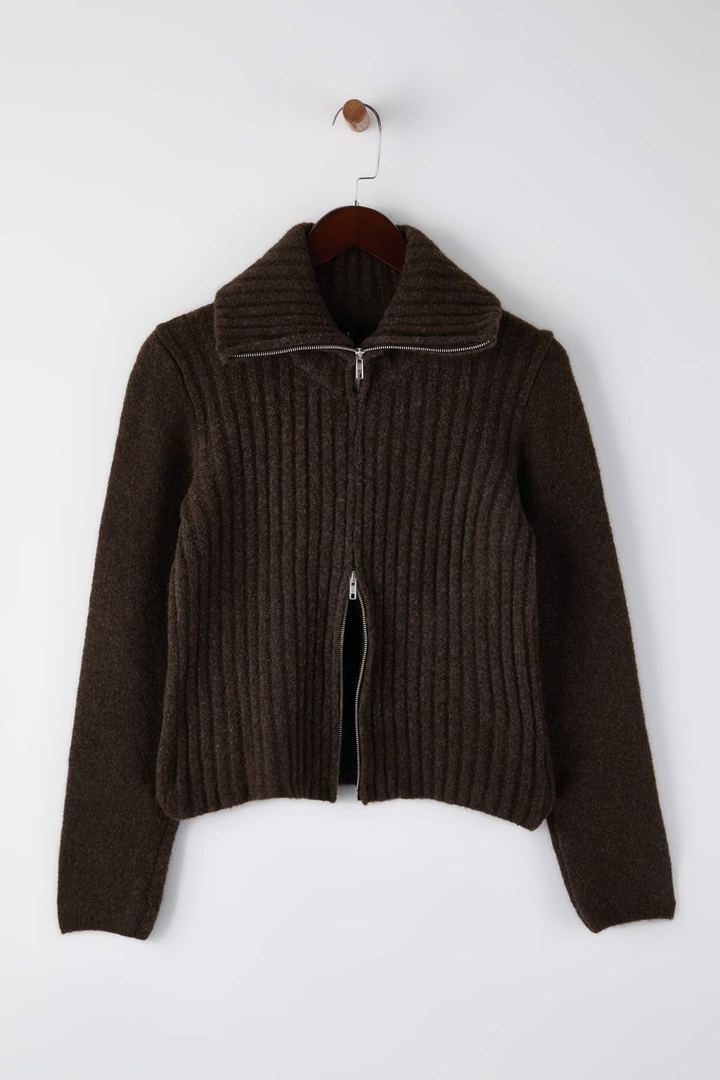 Wardrobe Essentials Koyu Gri Yun Kar?s?ml? Sakal/Tuylu Iplik Fermuarl? Triko H?rka | TWOAW26HI00149 - Trendyolmilla фото 14