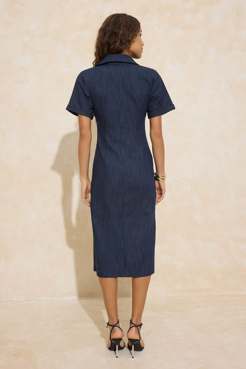 Lacivert Kemerli Duz Kemerli Midi Dokuma Elbise TWOSS26EL00084 - Trendyolmilla фото 4