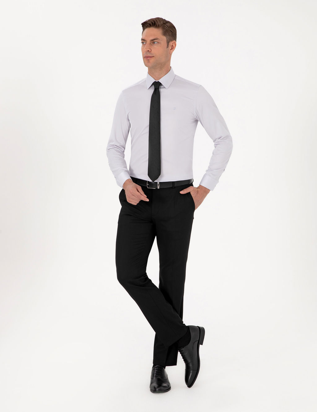 Gri %100 Pamuk Slim Fit Uzun Kollu Basic G_mlek