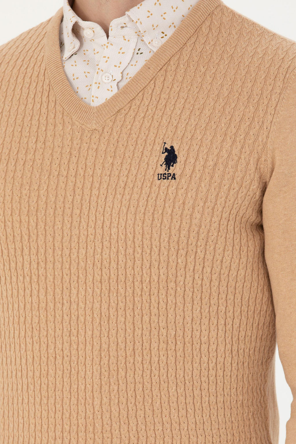 Свитер мужской U.S. Polo Assn песочный меланж хлопок  фото 14