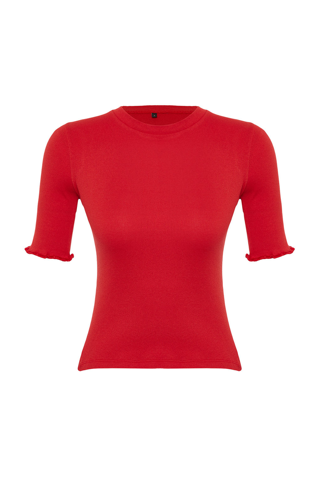 K?rm?z? Fitilli Fitted/Vucuda Oturan Bisiklet Yaka Esnek Orme Bluz TWOSS23BZ00025