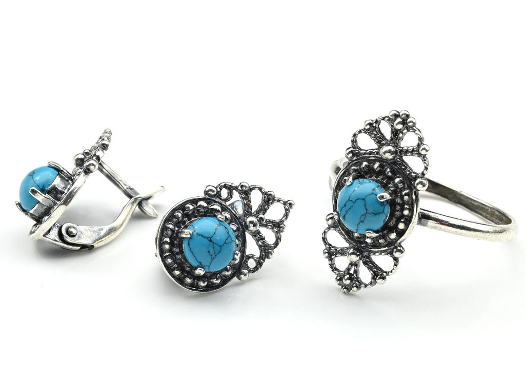 Кольцо Серьги с бирюзой (имитация) размер 20.
