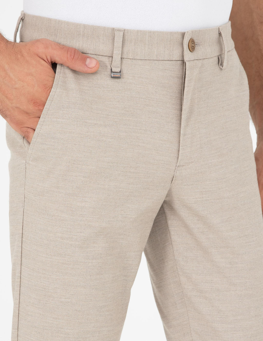 Бежевые зауженные брюки из плотной ткани - Cacharel фото 5