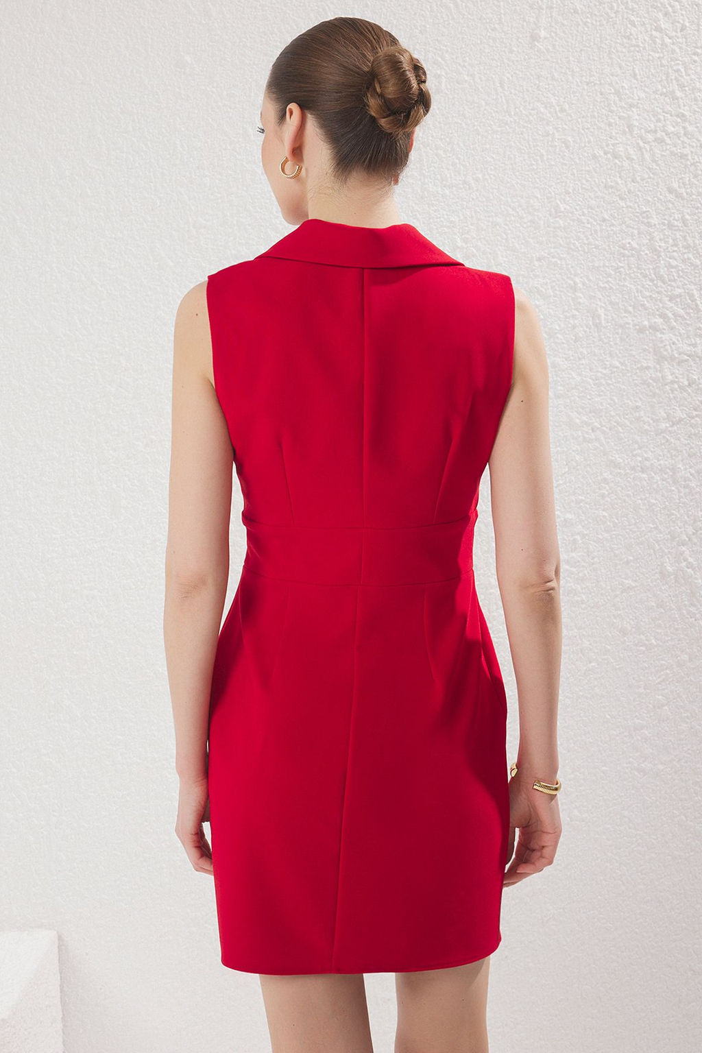 K?rm?z? eket Yaka Dugmeli Mini Dokuma Elbise TWOSS25EL00625