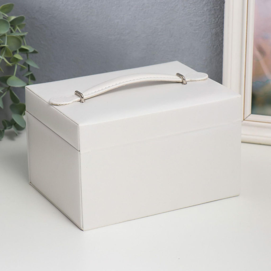 Шкатулка кожзам для украшений сундук Гладкость. Матовый белый 11х18х13,7 см - Simaland фото 4