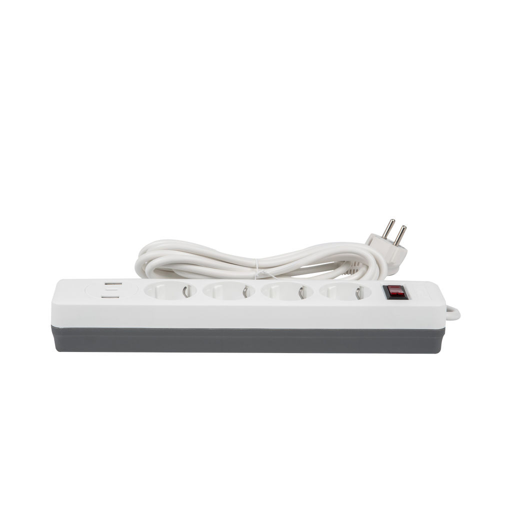 S-GSR4-3 U2C1 WHITE/GREY Сетевой фильтр серии Standard, шнур 3м (Пвс 3х0,75), 4 гнезда, с/з, 2USB+1TYPE C, 10A, 2500Вт. Белый/серый. TM Uniel