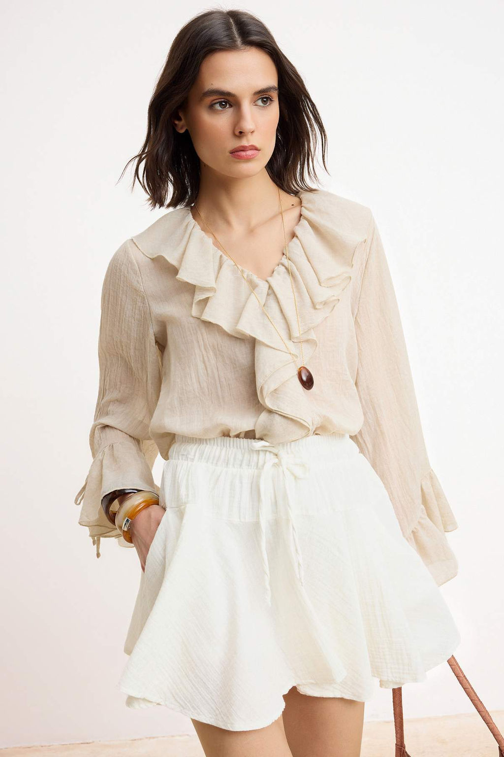 Beyaz Muslin Mini Sort Etek TWOSS26ET00131 - Trendyolmilla фото 2