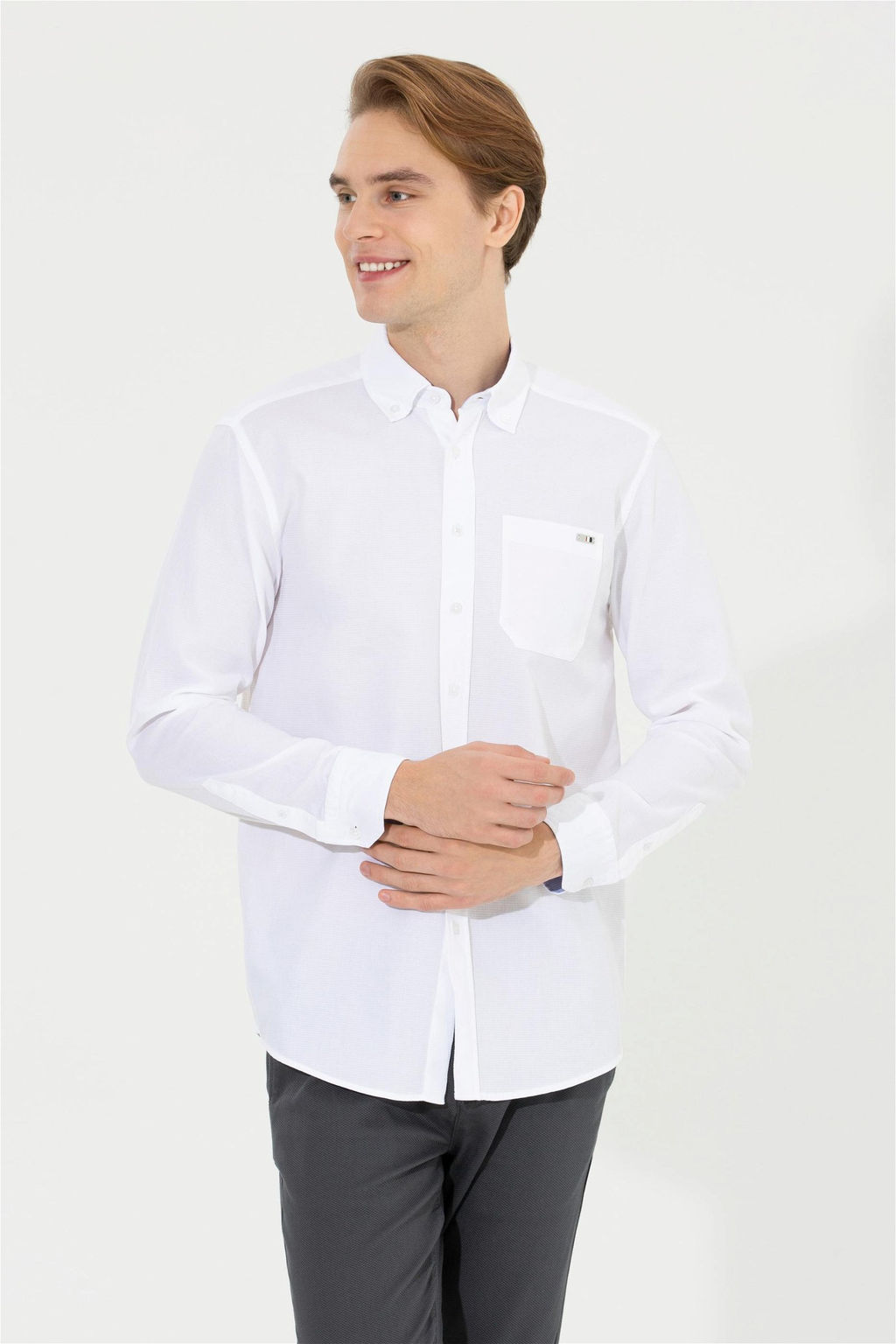 Мужская белая рубашка с длинным рукавом - U.s. polo assn фото 3