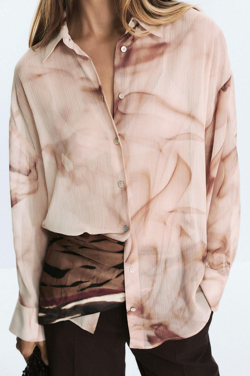 TIE-DYE PRINT COTTON GAUZE BLOUSE - Zara фото 5