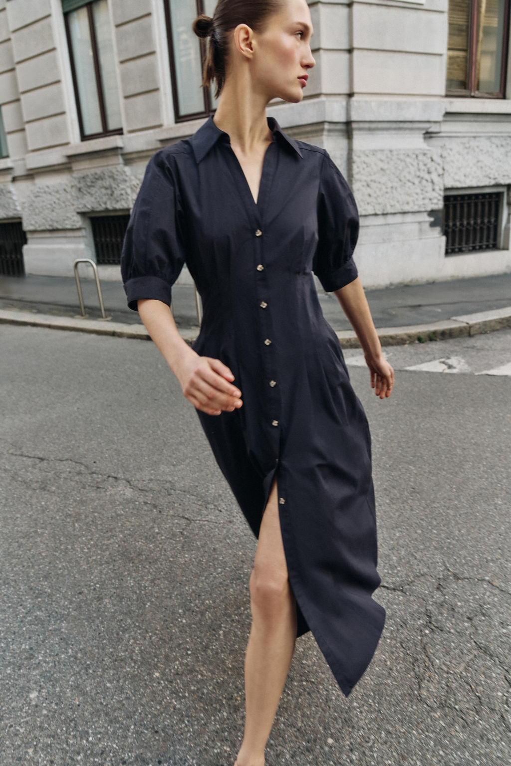 VESTIDO MIDI POPEL?N MANGA ABULLONADA / Marino - Zara фото 5