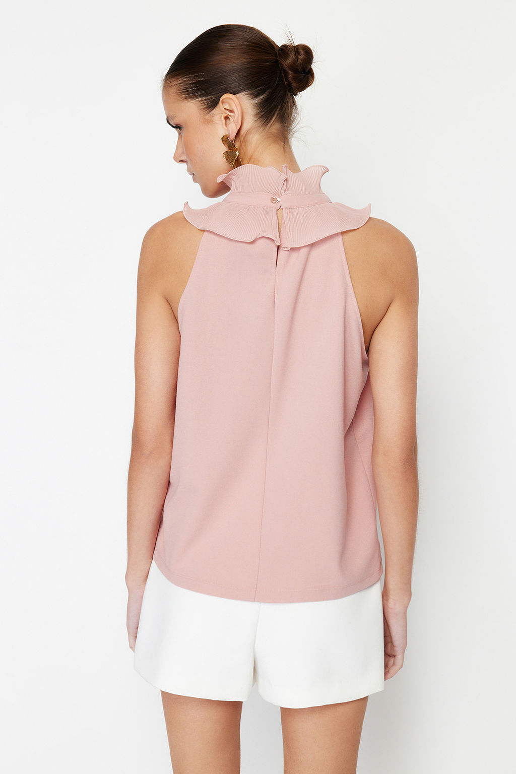 Trendyolmilla Ekru Yaka Detayl? Smart Krep Orme Bluz TWOSS23BZ00932 фото 22