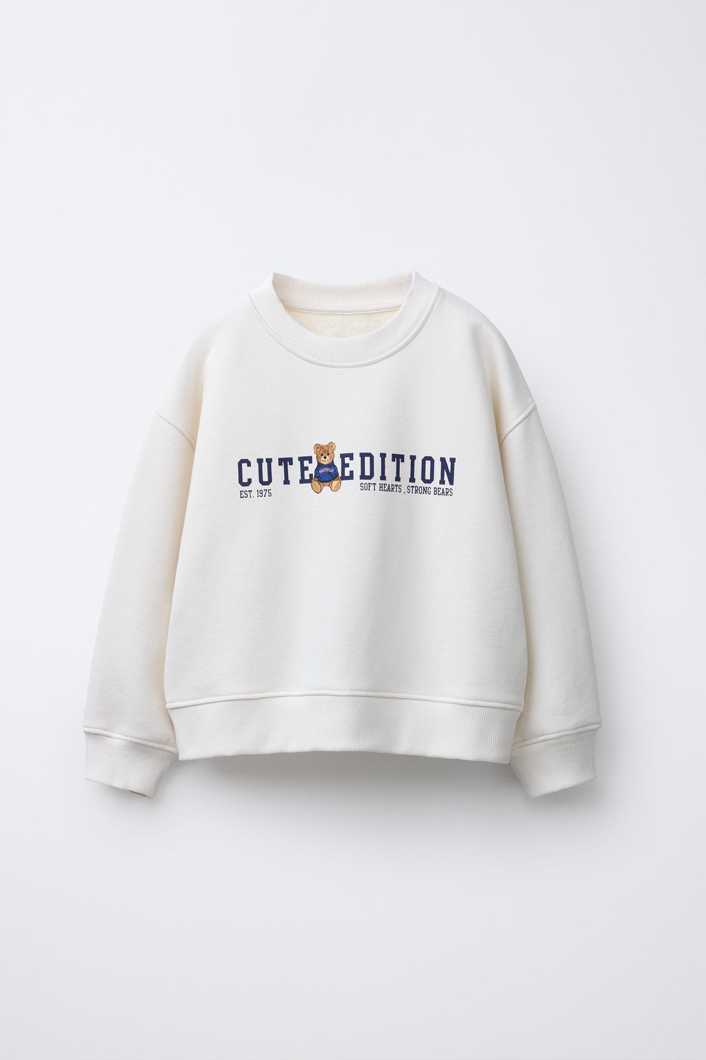 SWEATSHIRT WITH SLOGAN AND TEDDY BEAR PRINT