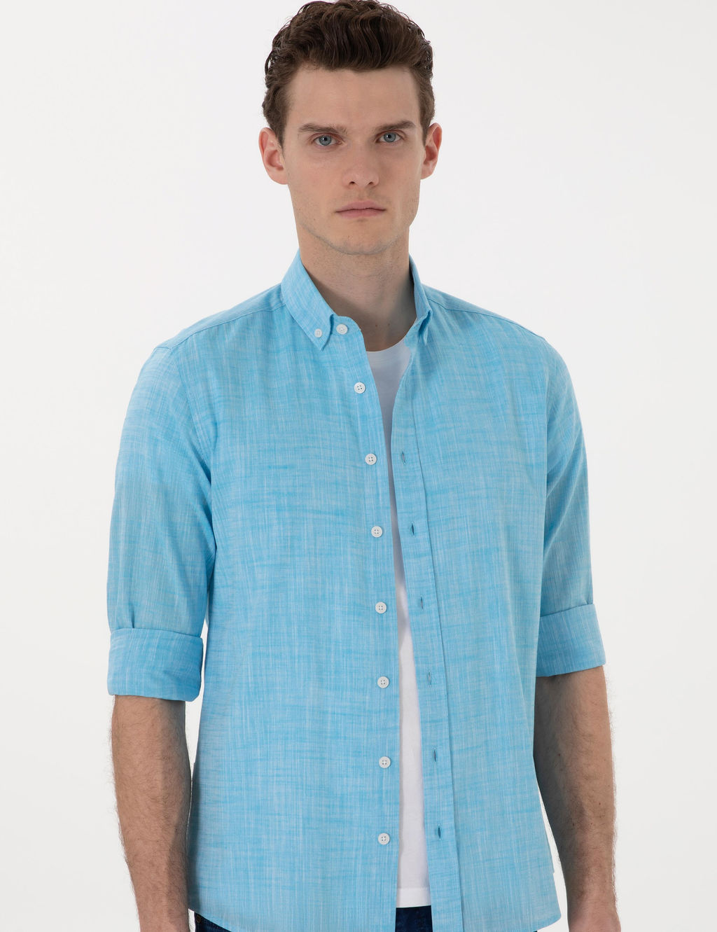 Рубашка Pierre Cardin Keten Slim Fit аква длинный рукав