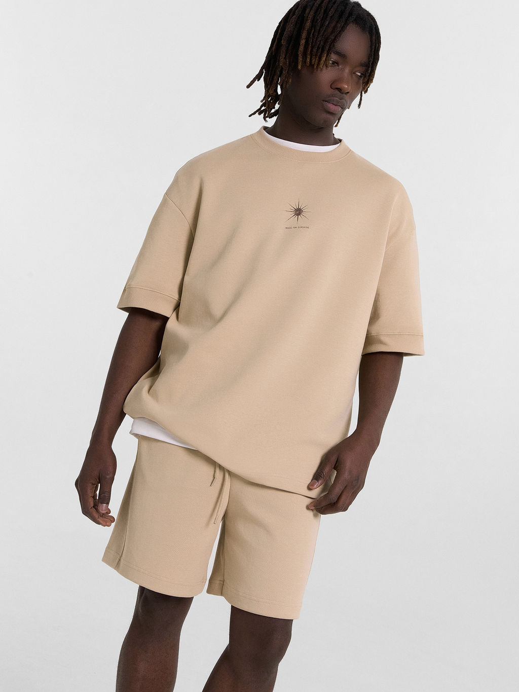 Комплект мужской бежевый с принтом и надписью "made for sunshine" сафари +печать1 191032