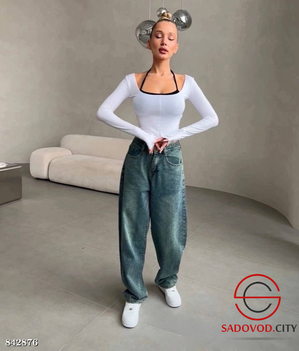 Джинсы багги с высокой посадкой