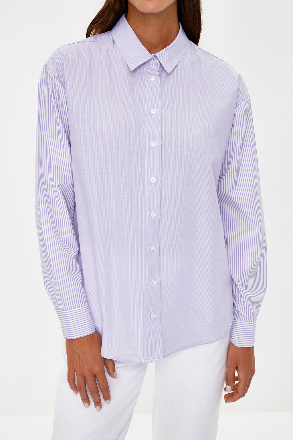 TRENDYOLMILLA Beyaz Loose Fit Pamuklu Dokuma Gomlek TWOAW20GO0107 фото 3