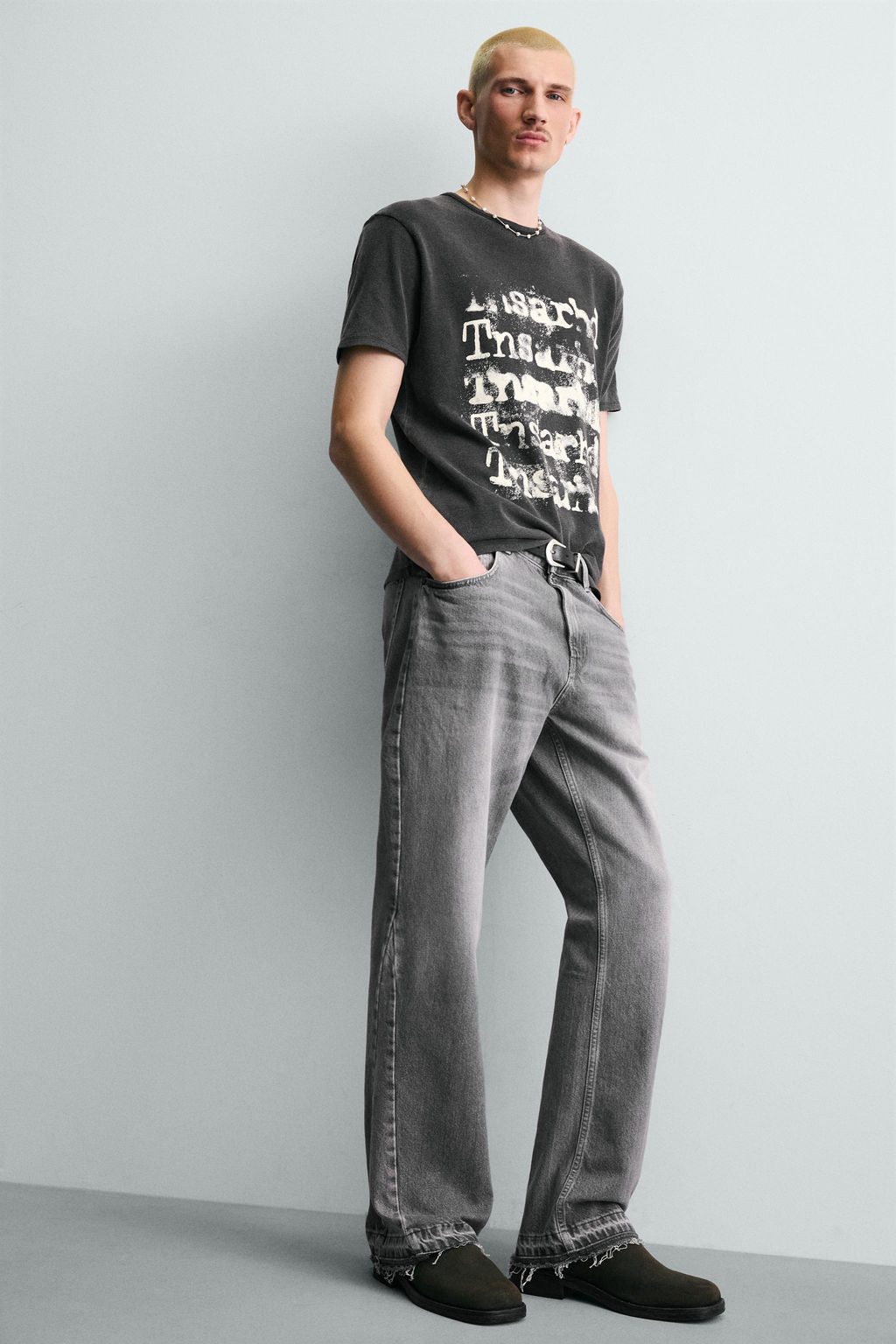 CAMISETA PUNTO ESTAMPADO LAVADO / Negro - Zara фото 7