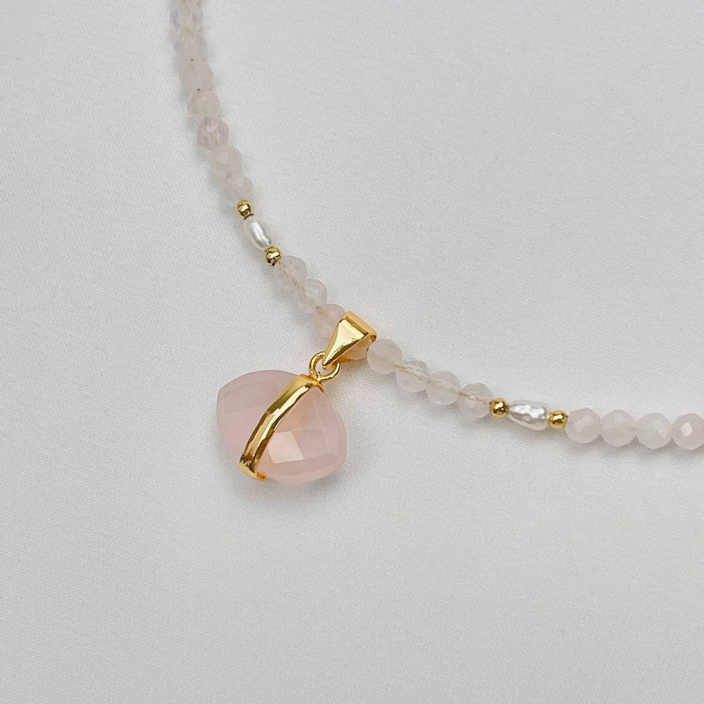 Колье из Розового кварца и Жемчуга 39 см +