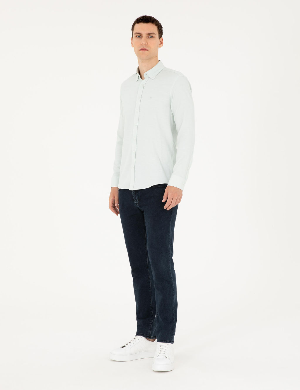 Рубашка Slim Fit зеленая с длинным рукавом