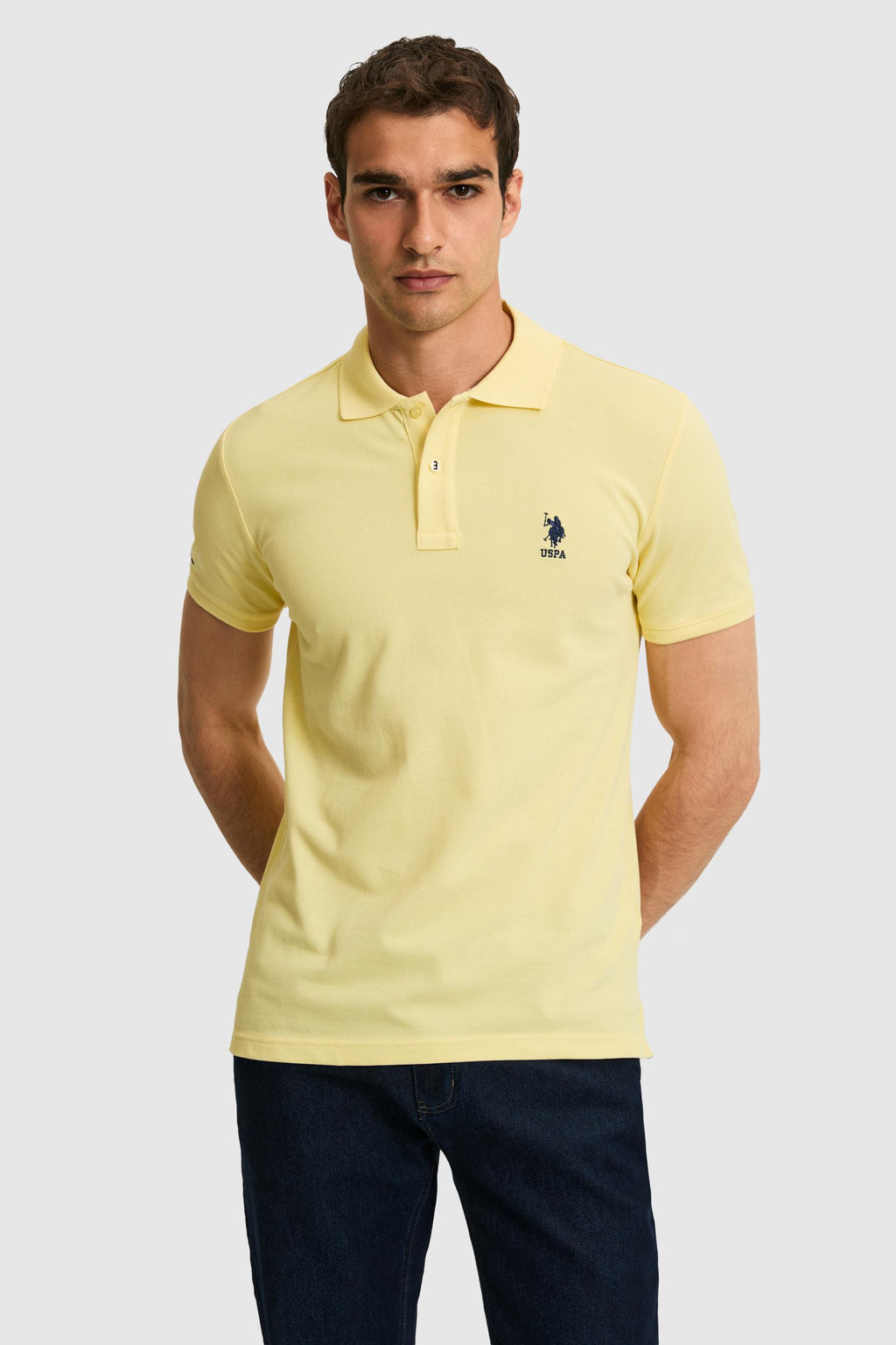 Erkek Slim Fit Polo Yaka A__k Sar_ Basic Ti__rt