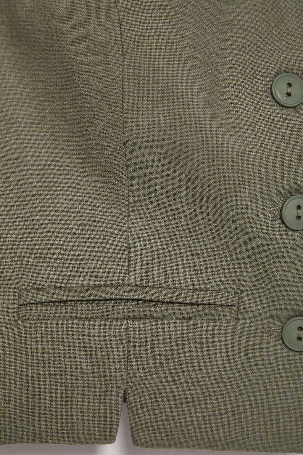 Ac?k Haki Fitted Keten Gorunumlu V Yaka Crop Dokuma Yelek TWOSS25YE00028