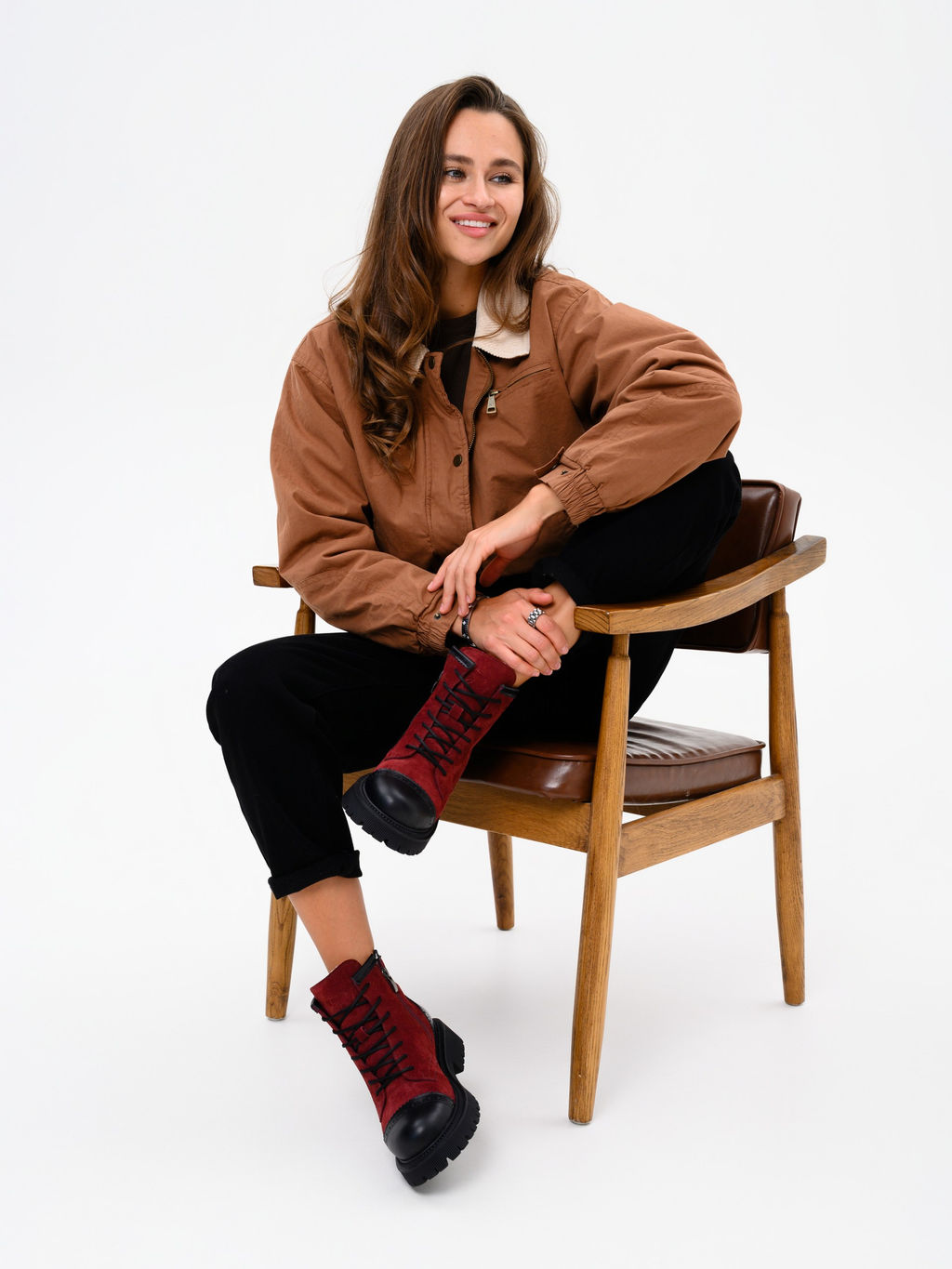 Ботинки 319.taskanabl.Бордо замша+черный/мех