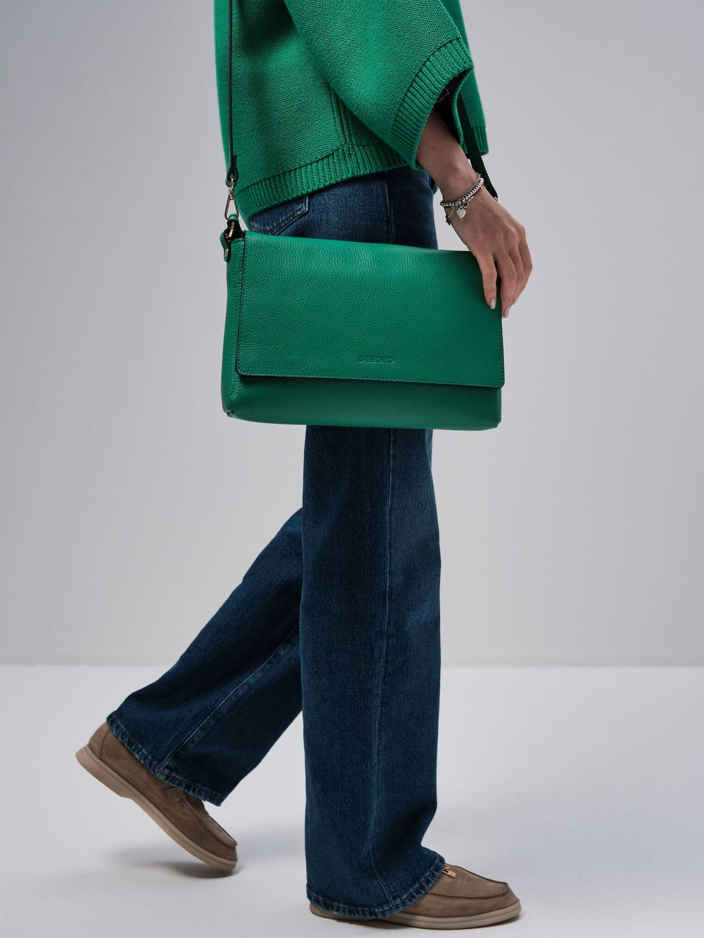 Кожаная сумка через плечо Deboro 30181 зеленая весна