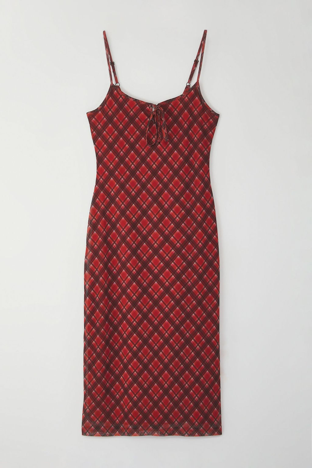 TRENDYOLMILLA K?rm?z? Baglama Detayl? Ekoseli Tul Maxi Esnek Orme Elbise TWOSS25EL00468 фото 5