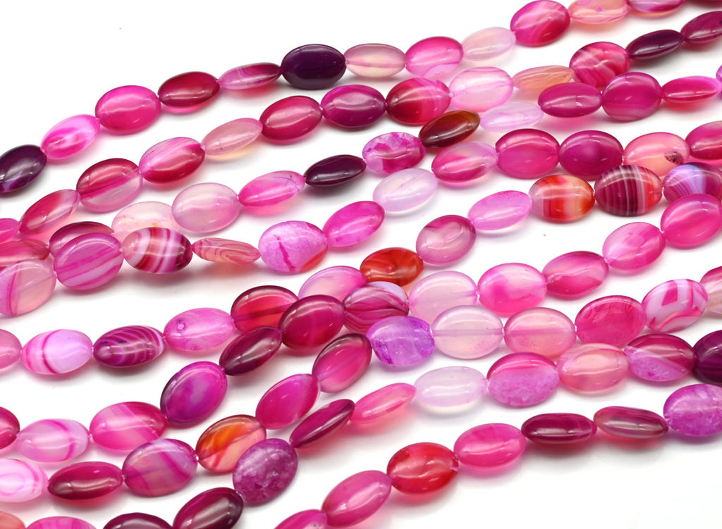 Бусины из агата тонированного т.овал 13*18мм цв.фуксия, 36см, 20 бусин Радуга камня