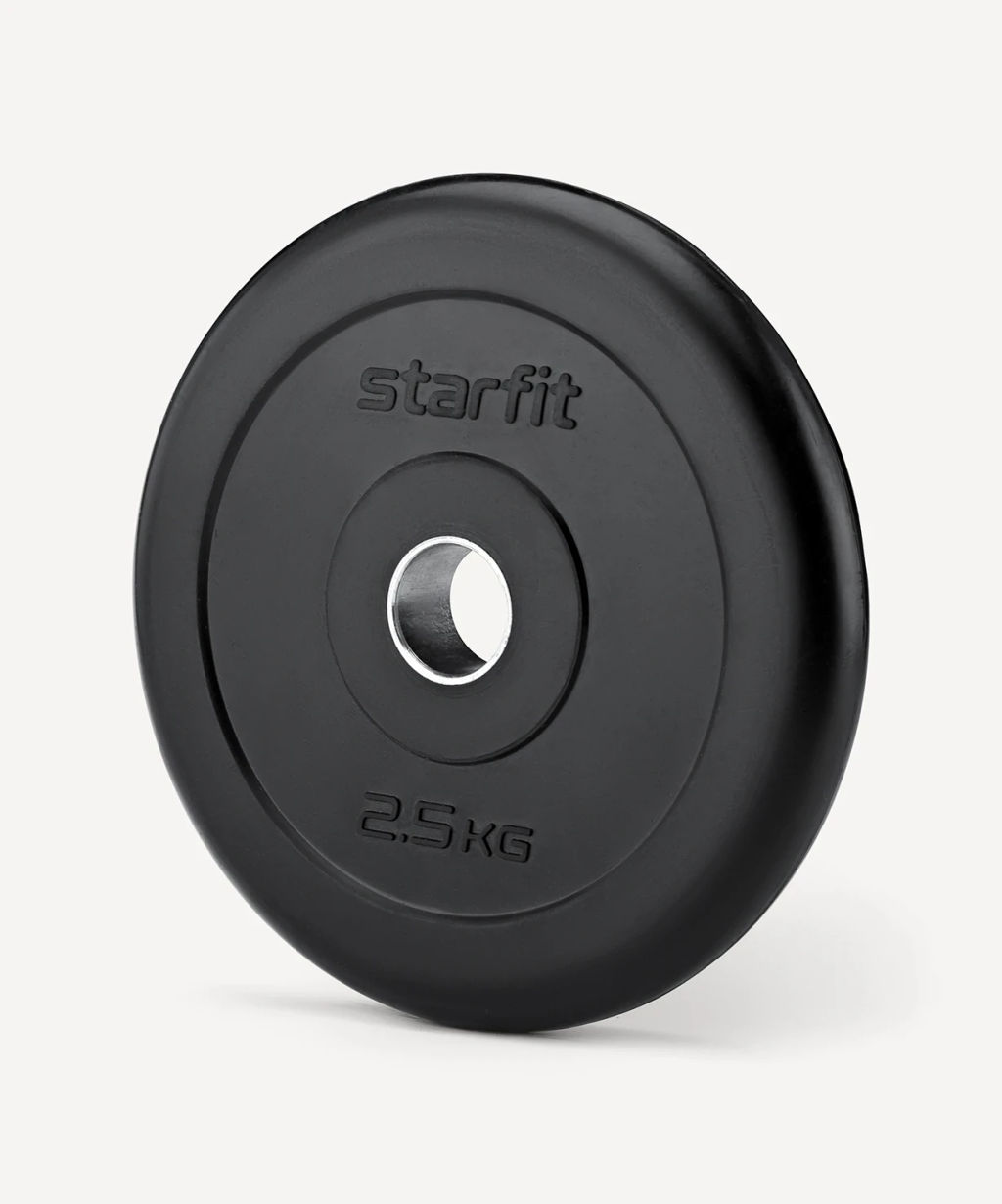 Диск обрезиненный STARFIT BB-202 2,5 кг, d=26 мм, стальная втулка, черный