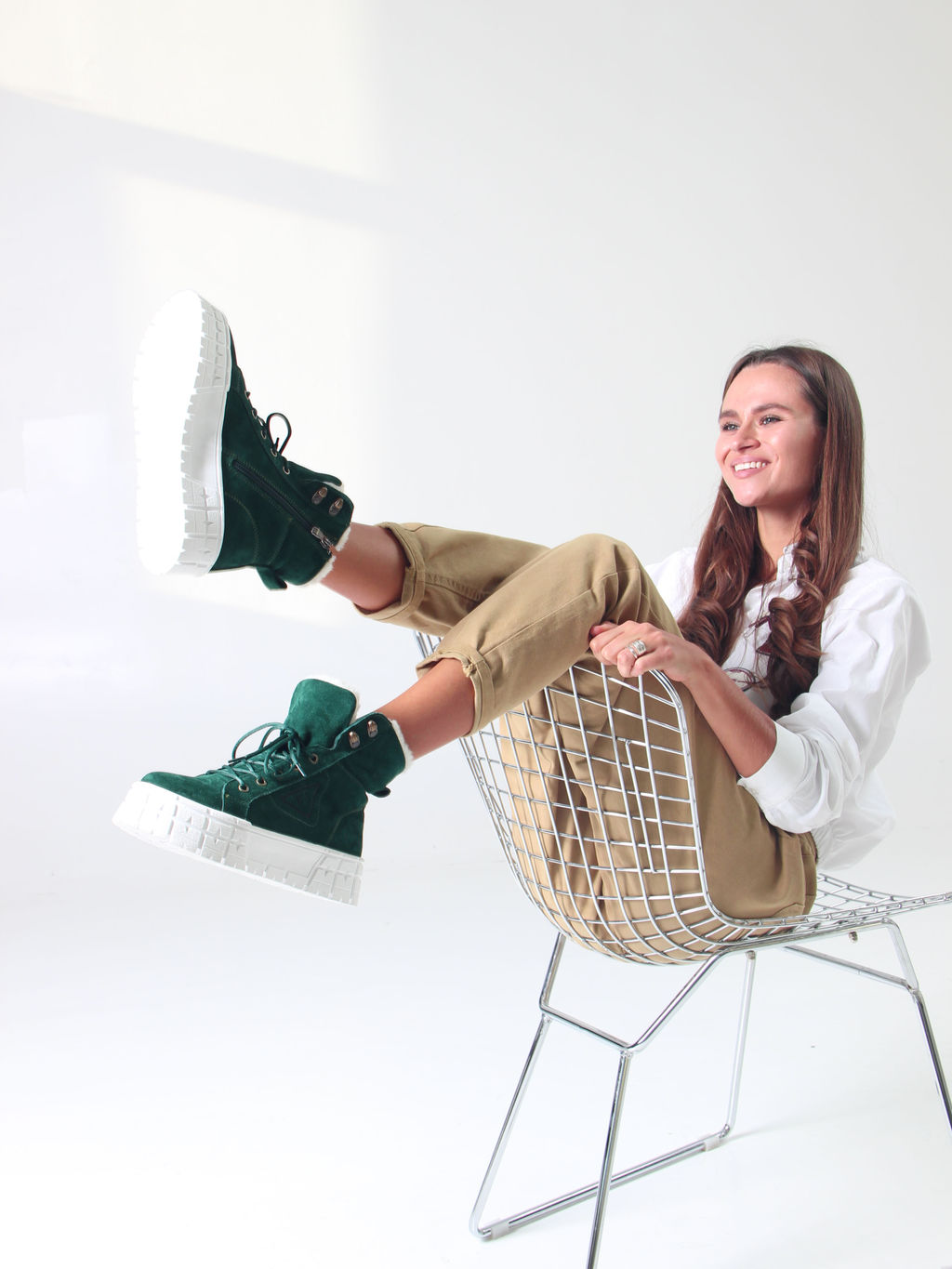 Ботинки 216.212131w. зеленый замша/Мех