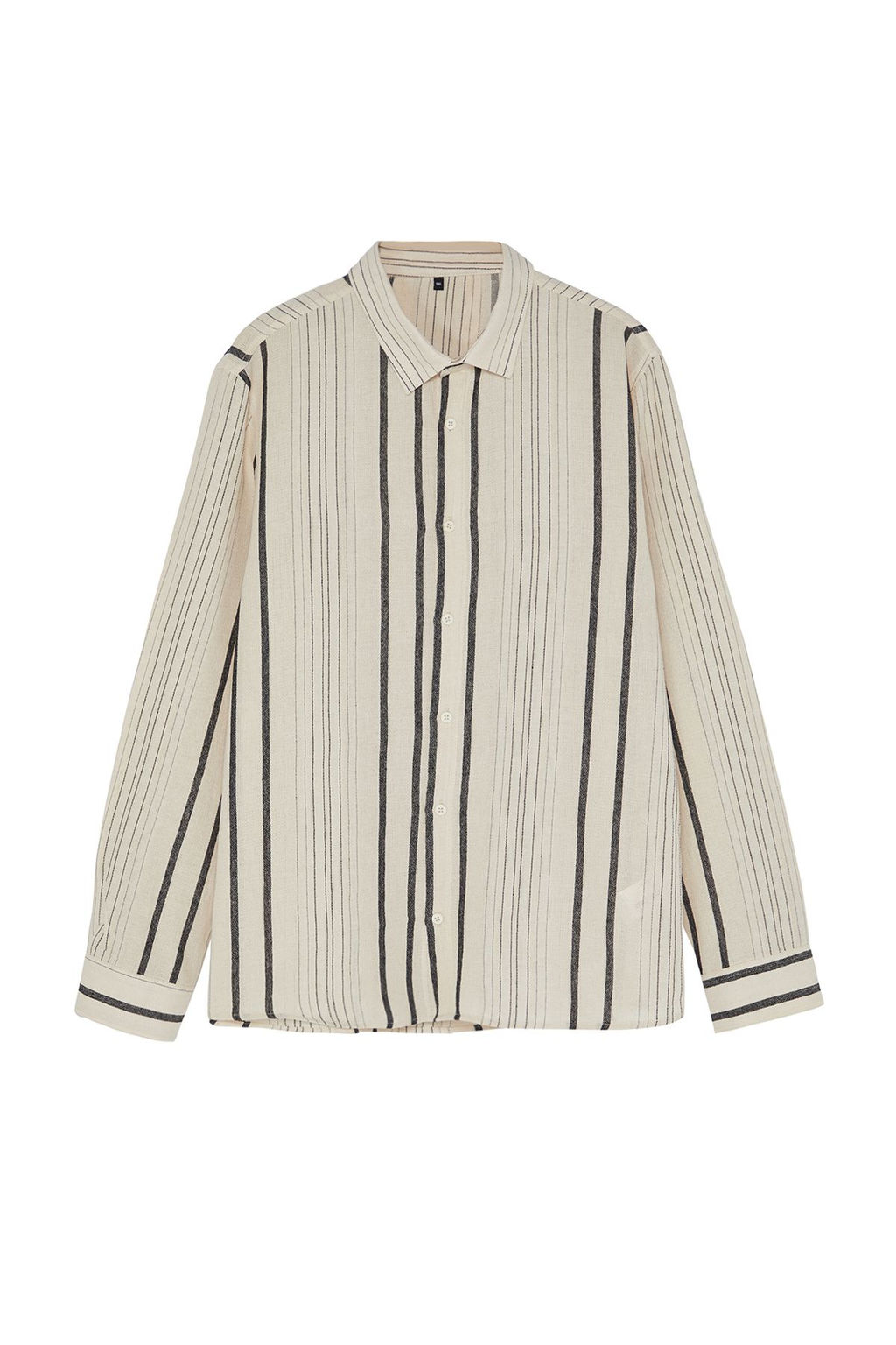 Siyah Regular Fit Cizgili Etamin Buyuk Beden Keten Gorunumlu Gomlek TMNSS24AX00004