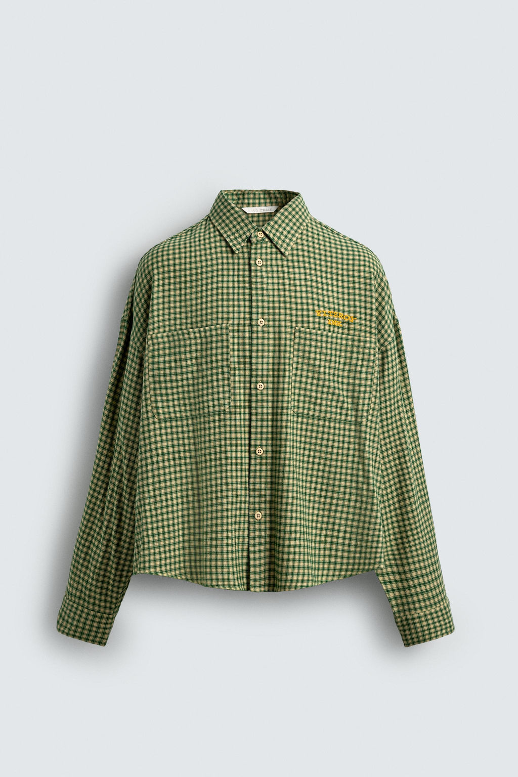 CAMISA CUADROS FRANELA BORDADO / Blanco / Verde