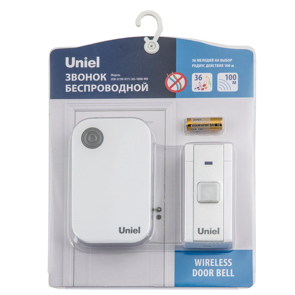 UDB-013W-R1T1-36S-100M-WH Звонок беспроводной. 36 мелодий. Радиус действия 100м. Блистер. Белый. ТМ Uniel - Volpe фото 6