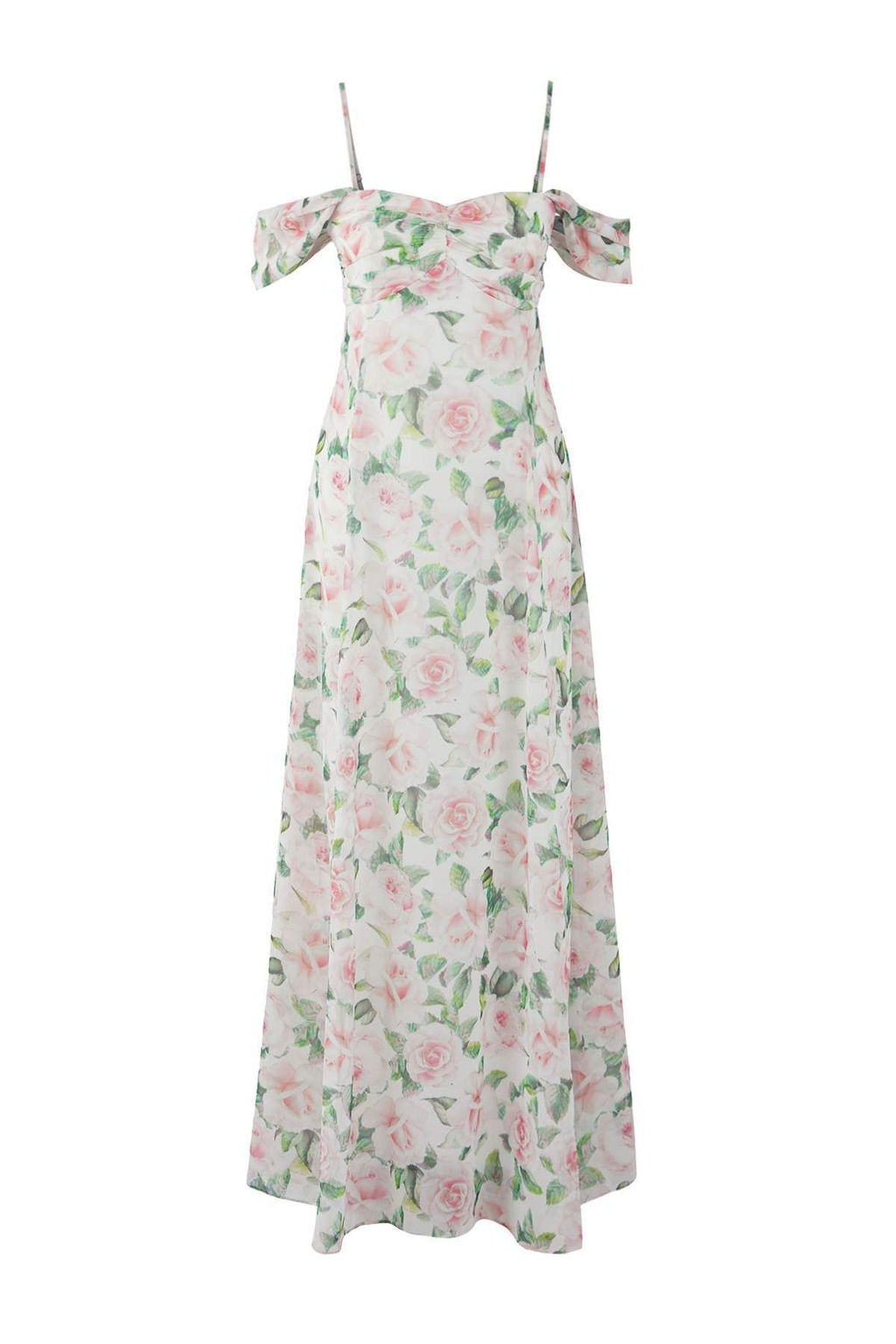 Cok Renkli Cicekli Sifon Dokuma Dusuk Kol Mezuniyet Abiye Elbise TPRSS25AE00185 - Trendyolmilla фото 5