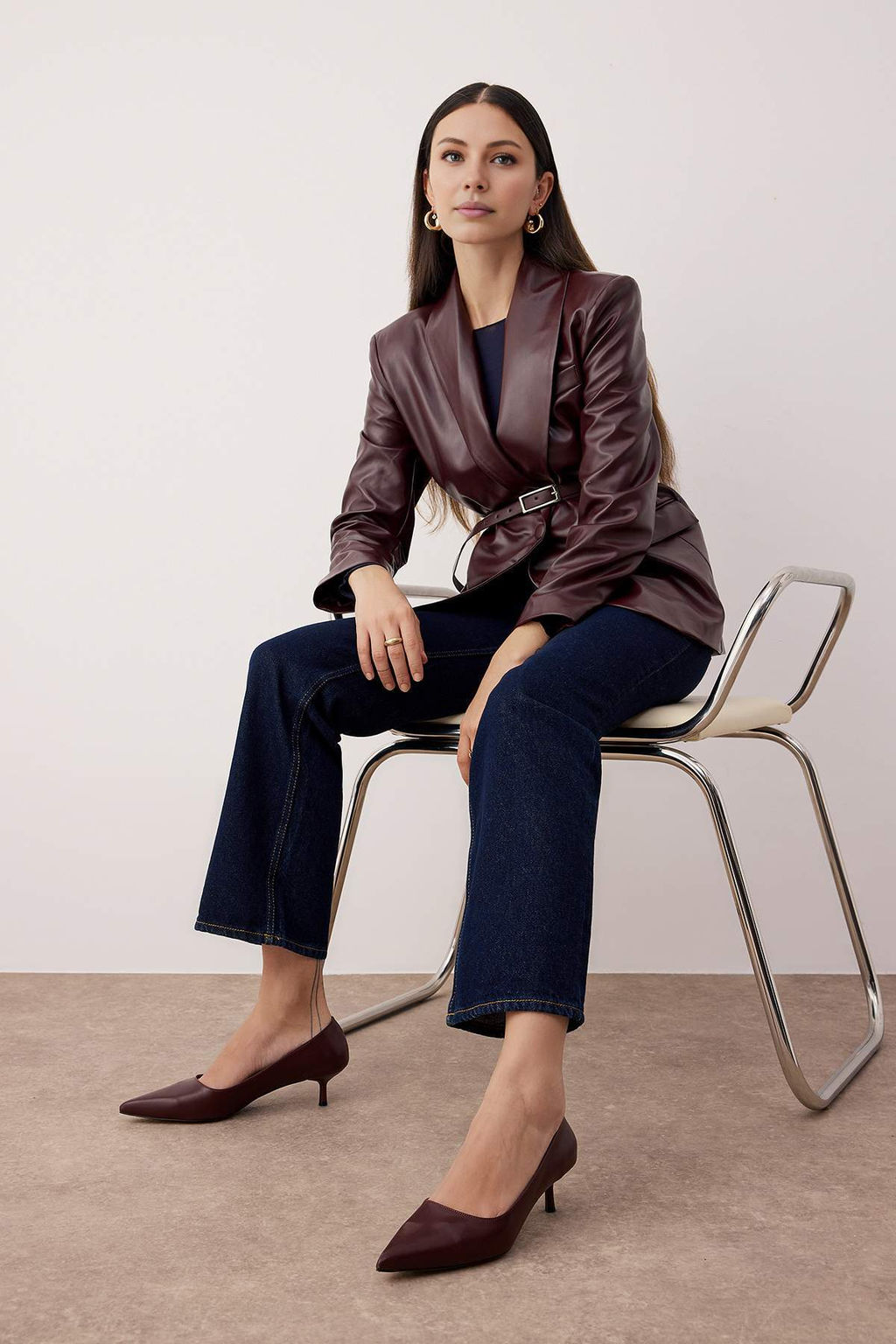 Bordo Sivri Burun Kitten Topuklu Kad?n Klasik Topuklu Ayakkab? TAKAW26TO00011