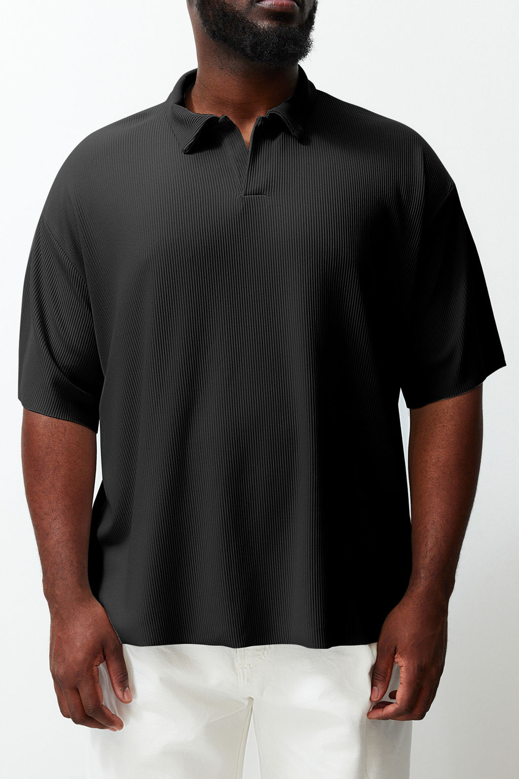 Trendyolmilla Man Premium Buyuk Beden Siyah Oversize Dokulu Ottoman Polo Yaka T-Shirt TMNSS24BF00047  фото 5