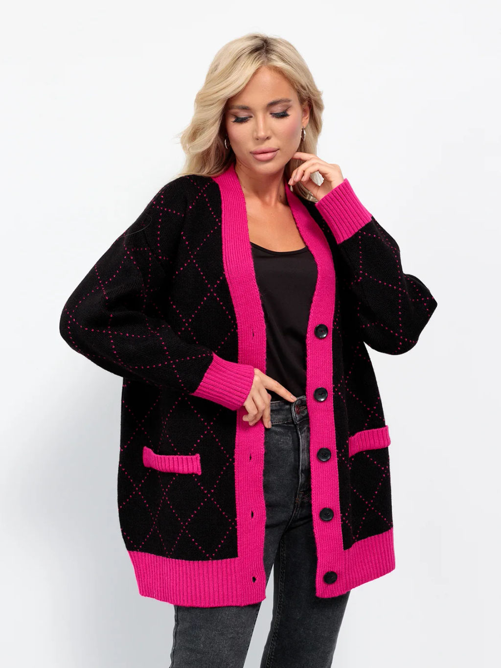 JETTY Кардиган вязаный на пуговицах оверсайз