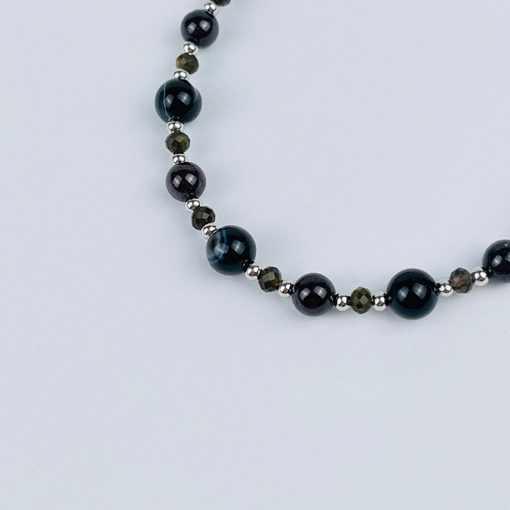 Браслет регулируемый из Агата, Граната и Обсидиана - Радуга самоцветов фото 4