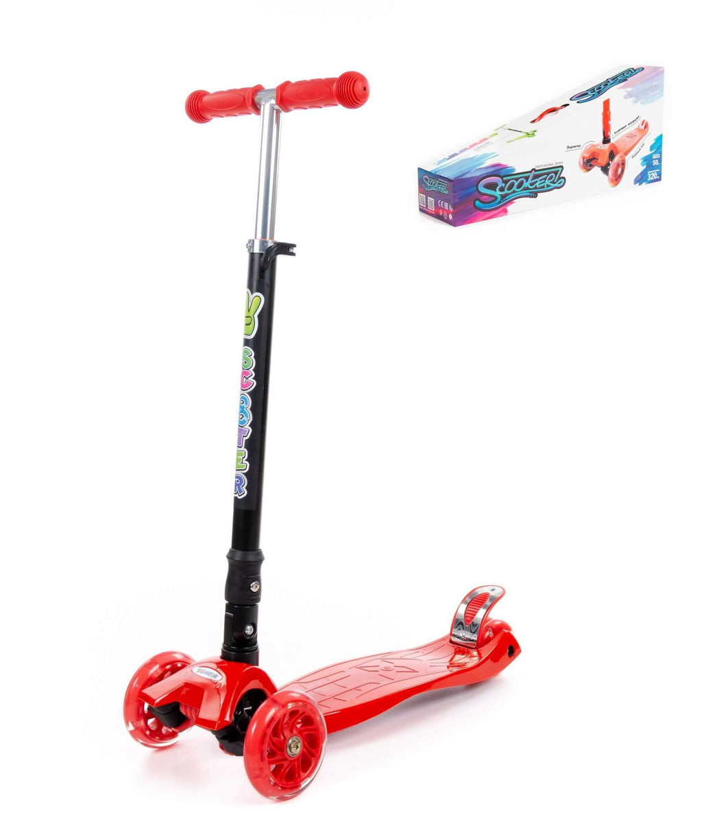 Полесье. Детский самокат со складной ручкой (красно-чёрный) (в коробке) арт.# 0072C-V(К-Ч)