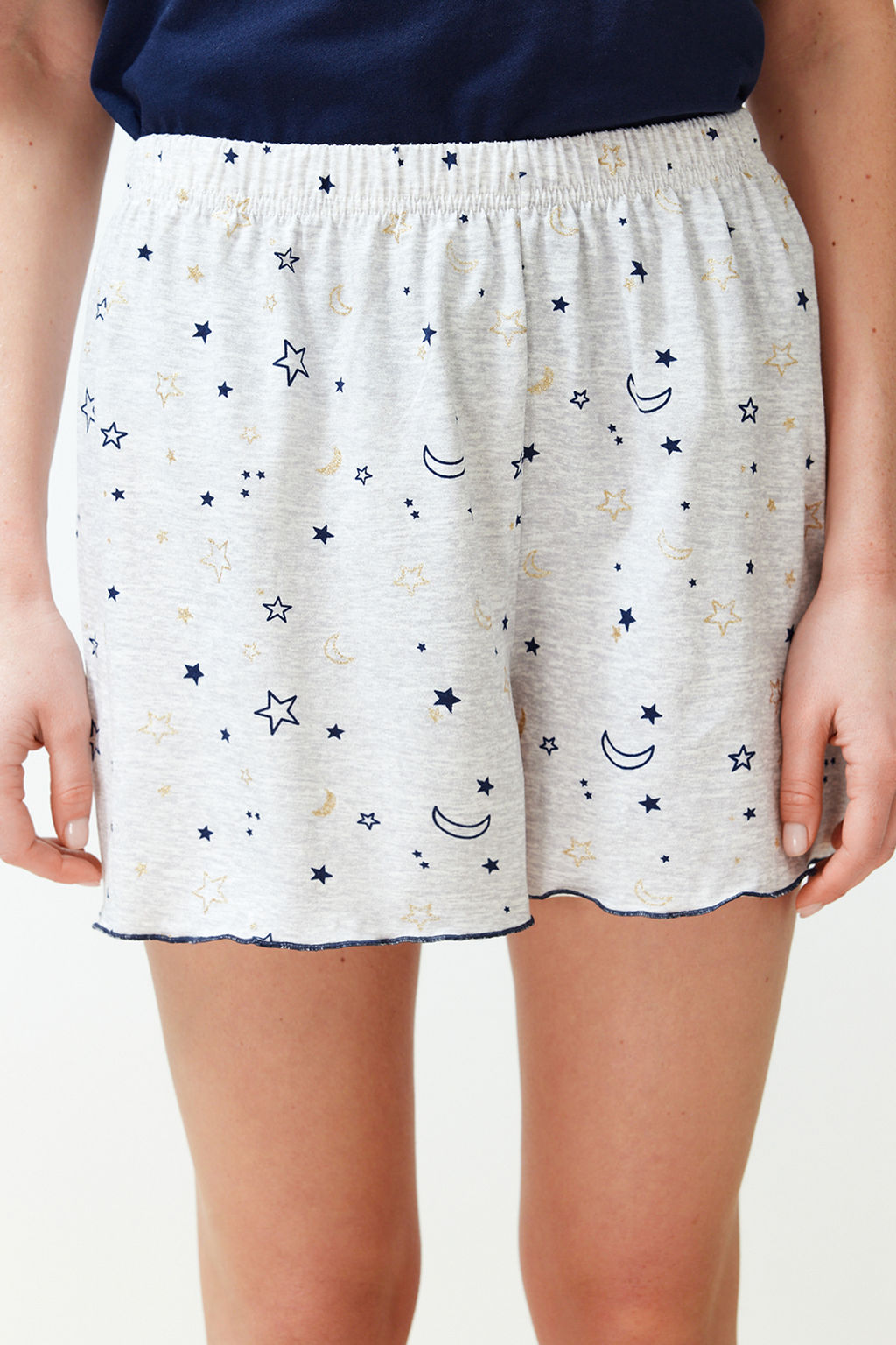 Trendyolmilla Gri Melanj Galaksi Desenli Baby Overlok Detayl? Sortlu Orme Pijama Tak?m? THMSS24PT00203 фото 9